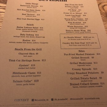 St. Anselm - Dinner menu - Steakhouses Near Me - Washington, DC, District of Columbia St. Anselm - Dinner menu - Steakhouses Near Me - Washington, DC, District of Columbia