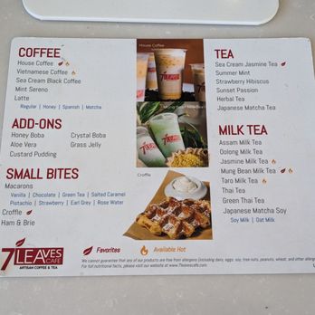 7 Leaves Cafe - Menu at the order counter - Coffee & Tea Near Me - Lynwood, California 7 Leaves Cafe - Menu at the order counter - Coffee & Tea Near Me - Lynwood, California