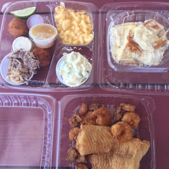 Gator Shack - Surf and turf. Fish, shrimp, gator bites and pulled pork with "not your mamas banana pudding" for dessert. Delicious! - Barbeque Near Me - Punta Gorda, Florida Gator Shack - Surf and turf. Fish, shrimp, gator bites and pulled pork with "not your mamas banana pudding" for dessert. Delicious! - Barbeque Near Me - Punta Gorda, Florida