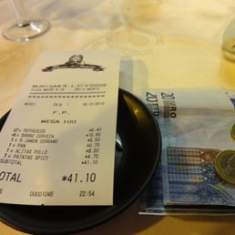 Our bill for Museo del Jamon with one extra beer - honestly it was just an okay meal for being 40 Euro :(