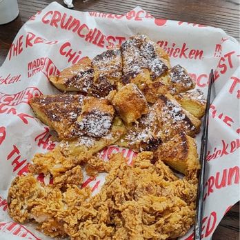 The Red Chickz - Kids menu-chicken n French toast (I cut the French toast like that for my little one). - Chicken Shop Near Me - Cypress, Texas