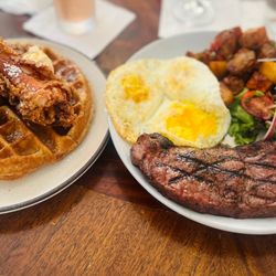 Bird in Hand - Chicken and waffles and steak and eggs