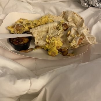 Wild Goose Cafe & Bar - Dry Grizzly Peak Scramble Burrito with scorched eggs. - American Near Me - Ashland, Oregon Wild Goose Cafe & Bar - Dry Grizzly Peak Scramble Burrito with scorched eggs. - American Near Me - Ashland, Oregon