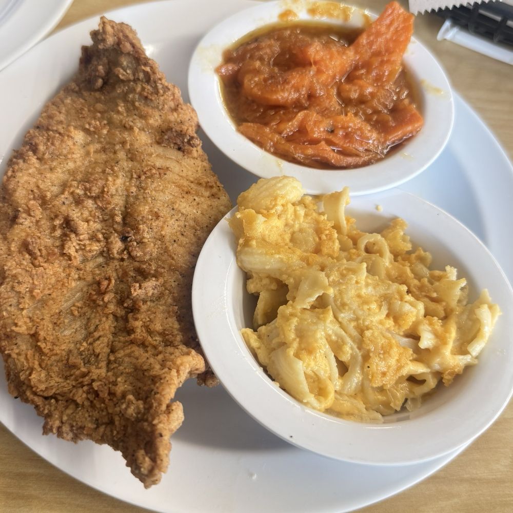 The Serving Spoon - Catfish filet, MAC & CHEESE (12 OZ) YAMS and COLLARD GREENS - Breakfast & Brunch Near Me - Inglewood, California The Serving Spoon - Catfish filet, MAC & CHEESE (12 OZ) YAMS and COLLARD GREENS - Breakfast & Brunch Near Me - Inglewood, California