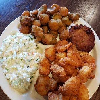 Riverview Cafe - Fried shrimp and stuffed crab with fried okra and coleslaw - Seafood Near Me - Sneads Ferry, North Carolina Riverview Cafe - Fried shrimp and stuffed crab with fried okra and coleslaw - Seafood Near Me - Sneads Ferry, North Carolina