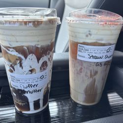Fluffer nutter cold brew on the left and strawberry shortcake latte, but made as a cold brew