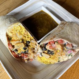 Burrito with green chili sauce