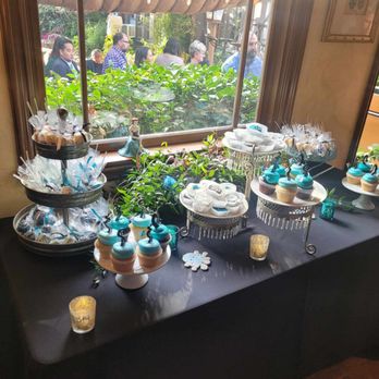 Chapel of Orange - Sweets table from outside vendor, set up with black and blue themed decor. - Wedding Planning Near Me - Orange, California Chapel of Orange - Sweets table from outside vendor, set up with black and blue themed decor. - Wedding Planning Near Me - Orange, California