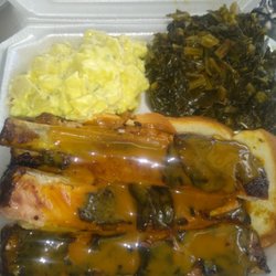 Lady Sugar Shack BBQ - Our delicious slow cooked smoked ribs with the sides of potato salad and greens.