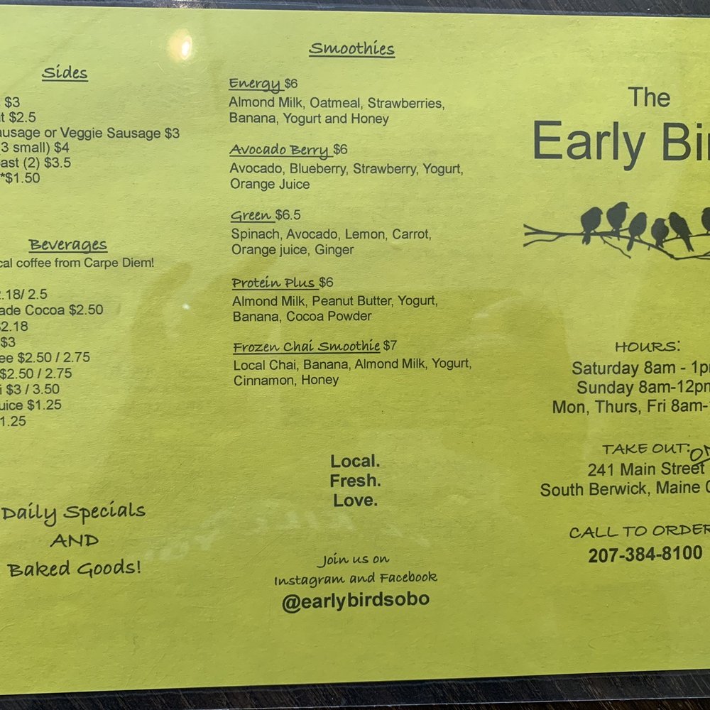 Menu for Early Bird as of 7-2021 Menu for Early Bird as of 7-2021