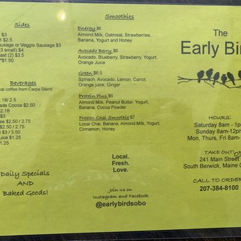 The Early Bird - Menu for Early Bird as of 7-2021 - Breakfast & Brunch Near Me - South Berwick, Maine