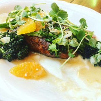 The Publican - The green chile sausage with the amazing tangerine sauce and broccolini. - New American Near Me - Chicago, Illinois The Publican - The green chile sausage with the amazing tangerine sauce and broccolini. - New American Near Me - Chicago, Illinois