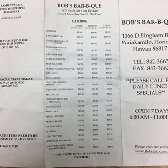 Bob's Bar-B-Que - Menu as of 05/2018 - Barbeque Near Me - Honolulu, Hawaii Bob's Bar-B-Que - Menu as of 05/2018 - Barbeque Near Me - Honolulu, Hawaii