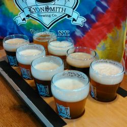 LyonSmith Brewing - Flight tray. English beer spans the color scale, and we brew them all!