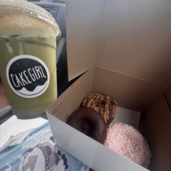 Cake Girl - Iced Matcha with Horchata, strawberry coconut donut, Chocolate Cake Donut, pumpkin snickerdoodle donut - Bakeries Near Me - Boyle Heights, California Cake Girl - Iced Matcha with Horchata, strawberry coconut donut, Chocolate Cake Donut, pumpkin snickerdoodle donut - Bakeries Near Me - Boyle Heights, California
