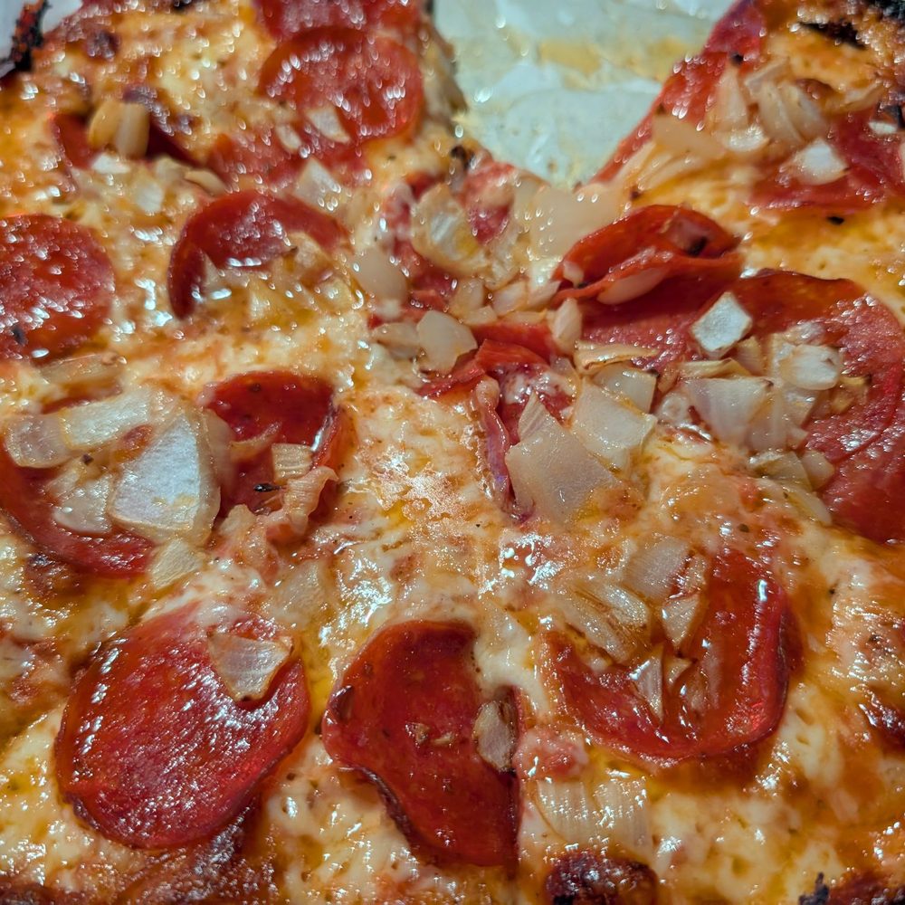 Pepperoni and onion large pizza Pepperoni and onion large pizza