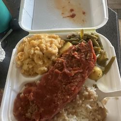 Honey Bay’s BBQ - Sunday special! Meatloaf, rice with gravy, green beans, Mac & Cheese!