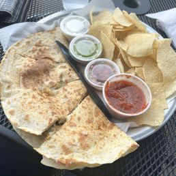 Chicken Quesadillas with chips and salsa. Chicken Quesadillas with chips and salsa.