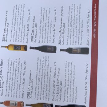 EFESTĒ - a list of wine bottles on a table - Wine Tasting Room Near Me - Woodinville, Washington EFESTĒ - a list of wine bottles on a table - Wine Tasting Room Near Me - Woodinville, Washington