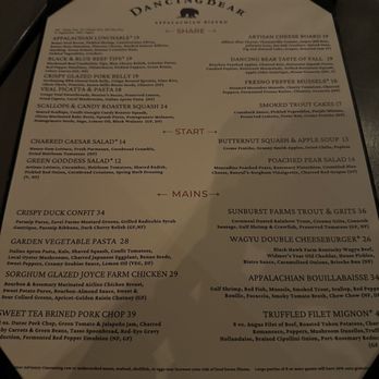 Dancing Bear Appalachian Bistro - Menu - 11/9/23 - New American Near Me - Townsend, Tennessee