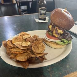 The Keg Bar - The Rodeo burger and house chips.