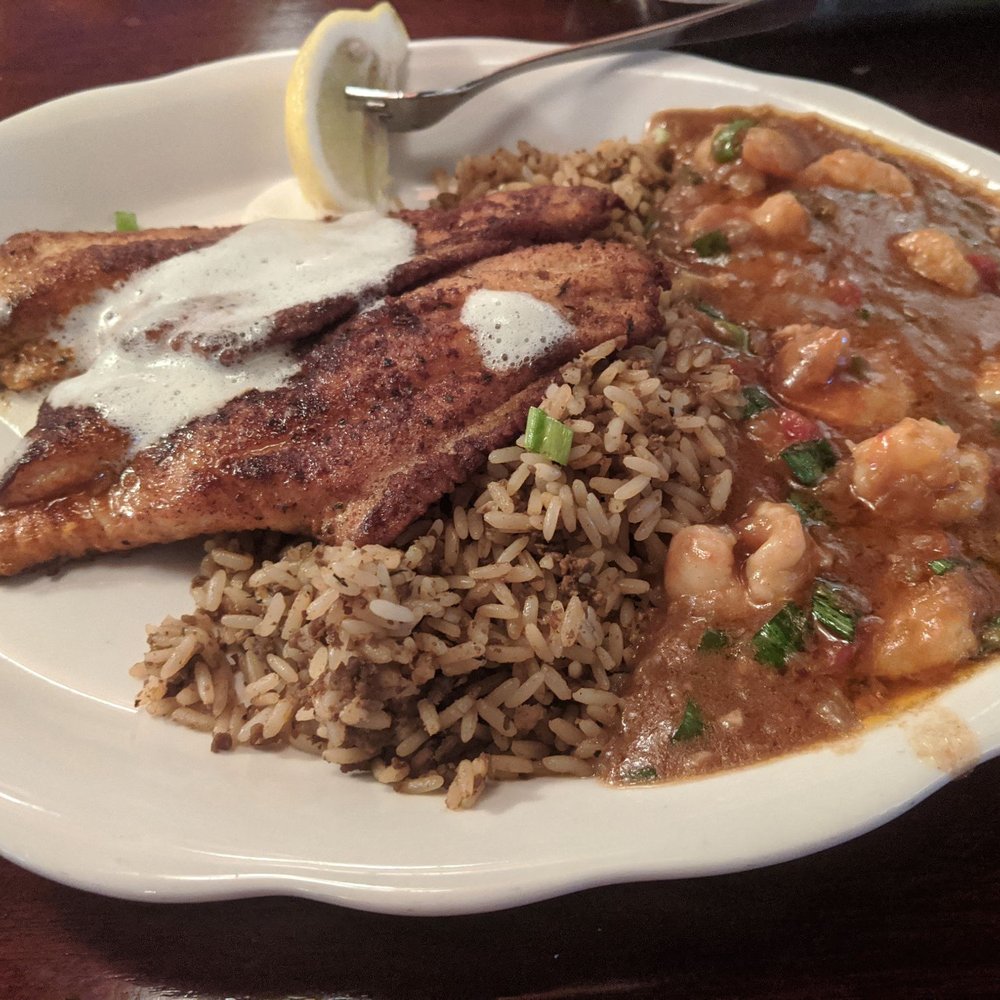 Pappadeaux Seafood Kitchen - Blackened chicken with dirty rice and shrimp etouffee (LUNCH portion!) - Seafood Near Me - Conroe, Texas Pappadeaux Seafood Kitchen - Blackened chicken with dirty rice and shrimp etouffee (LUNCH portion!) - Seafood Near Me - Conroe, Texas
