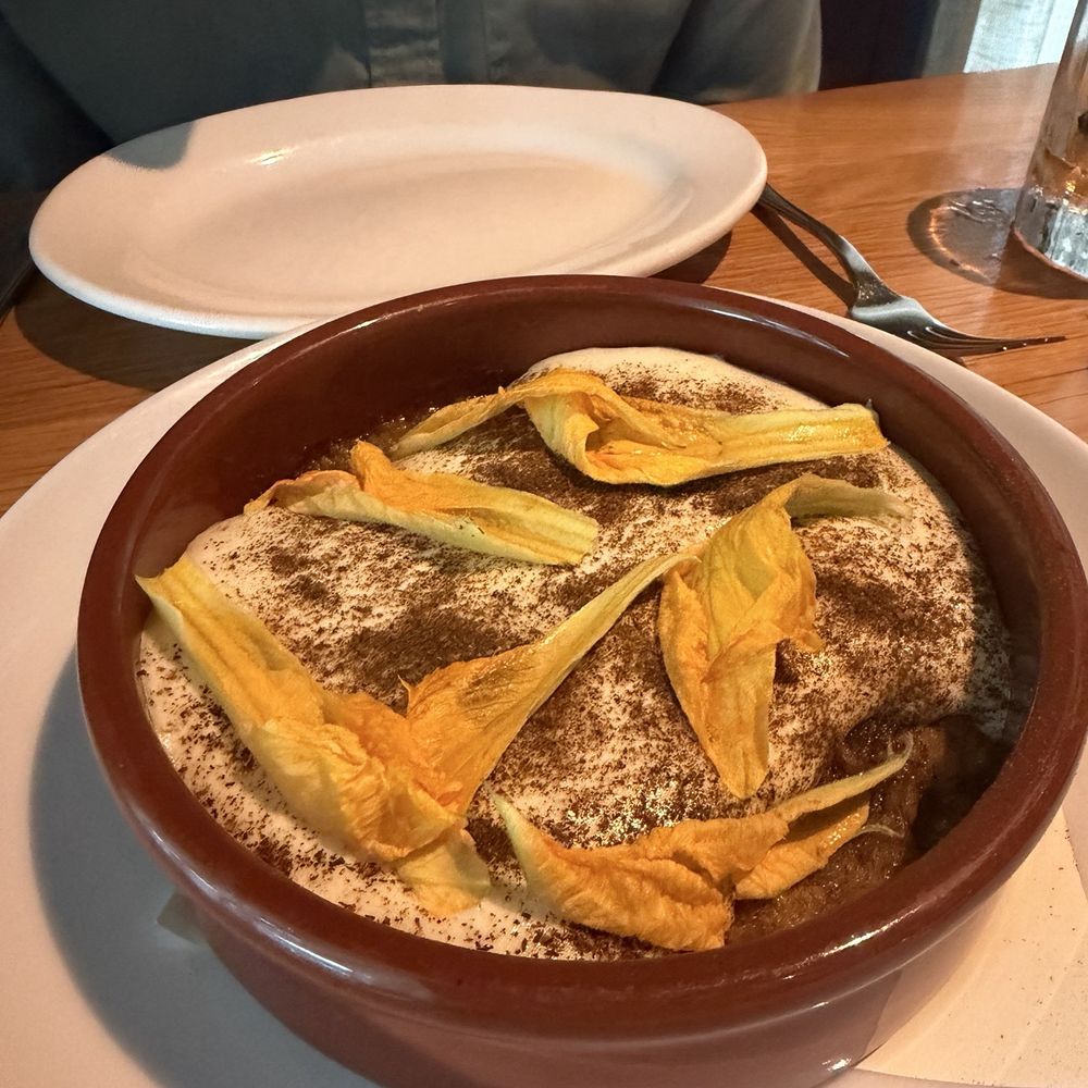 Lucia - Farro verde with leeks, squash blossoms, sweet onion, fonduta and squash soffritto - Italian Near Me - Dallas, Texas Lucia - Farro verde with leeks, squash blossoms, sweet onion, fonduta and squash soffritto - Italian Near Me - Dallas, Texas