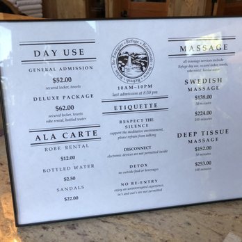 Refuge - Price List as of 6.30.19 - Day Spas Near Me - Carmel, California Refuge - Price List as of 6.30.19 - Day Spas Near Me - Carmel, California