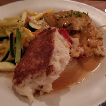 Jack Allen's Kitchen - Pesto Marinated Crab Stuffed Chicken- grilled chicken breast, pan seared potato cake, Chef 's veggies, cajun cream sauce - Southern Near Me - Round Rock, Texas Jack Allen's Kitchen - Pesto Marinated Crab Stuffed Chicken- grilled chicken breast, pan seared potato cake, Chef 's veggies, cajun cream sauce - Southern Near Me - Round Rock, Texas