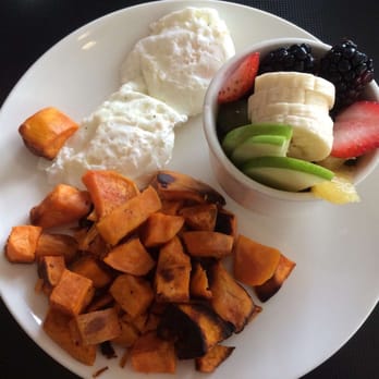 Sleepy Bee Cafe - Oakley - Roasted Sweet Potatoes, poached eggs, fruit - Breakfast & Brunch Near Me - Cincinnati, Ohio Sleepy Bee Cafe - Oakley - Roasted Sweet Potatoes, poached eggs, fruit - Breakfast & Brunch Near Me - Cincinnati, Ohio