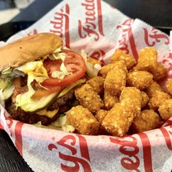 Freddy's Frozen Custard & Steakburgers - Freddy's Original Bacon and Cheese Double Combo with Tots