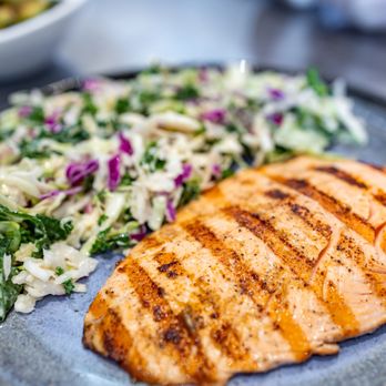California Fish Grill - Grilled Salmon Plate w/ Kaleslaw & Grilled Zucchini ($16) - Seafood Near Me - San Jose, California California Fish Grill - Grilled Salmon Plate w/ Kaleslaw & Grilled Zucchini ($16) - Seafood Near Me - San Jose, California