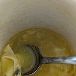 Moldy egg in eggdrop soup. Disgusting. Moldy egg in eggdrop soup. Disgusting.