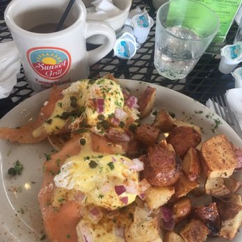 Sunset Grill - Eggs Benedict with smoked salmon - American Near Me - Fredericksburg, Texas