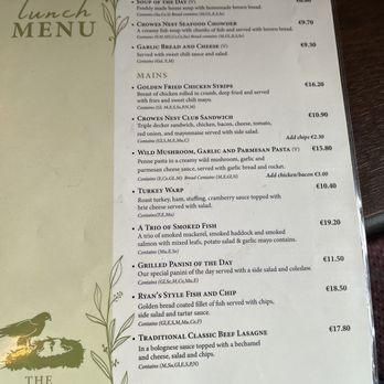 The Crowe's Nest Pub - Menu - Irish Near Me
