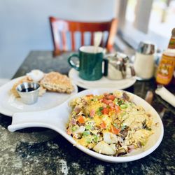 Country Waffles - Farmer's Scramble with 1/2 Waffle  & Hot Tea