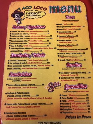 Menu photo 4 Taco Loco Cabo San Lucas, BCS