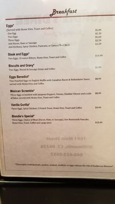 Menu photo 5 Blondie's Diner Willimantic, CT
