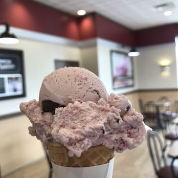 Graeter's Ice Cream - Single dip cone - Strawberry chocolate chip - Desserts Near Me - Columbus, Ohio