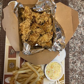 Crunchicken - 8 wings with honey garlic sauce with sides of fries and coleslaw - Korean Near Me - Cypress, California