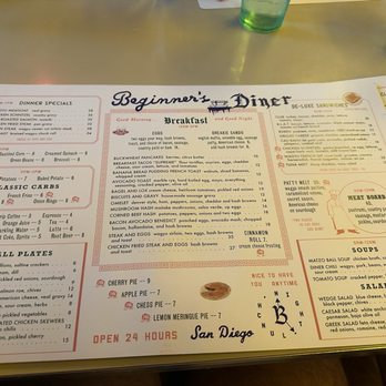 Beginner's Diner - Full Menu and Appetizers - Diners Near Me - San Diego, California