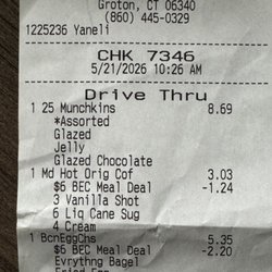 Dunkin' - Completely WRONG coffee order, and showing what we DID order for munchkins.