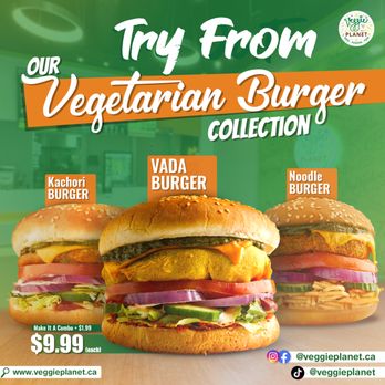 Veggie Planet - three veggie burgers - Burgers Near Me - Waterloo, Ontario Veggie Planet - three veggie burgers - Burgers Near Me - Waterloo, Ontario