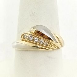 Jewelry & Coin Mart - Kabana 14k Yellow Gold Diamond & Mother of Pearl Inlay Ring Size 7.25