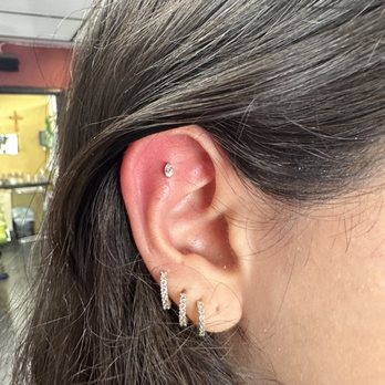 Through Your Skin - Flat Piercing with a Gold Diamond shape CZ Flat Back! - Piercing Near Me - Los Angeles, California