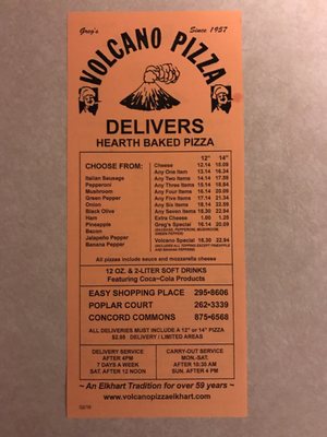 Menu photo 2 Greg's Volcano Pizza Elkhart, IN Menu photo 2 Greg's Volcano Pizza Elkhart, IN