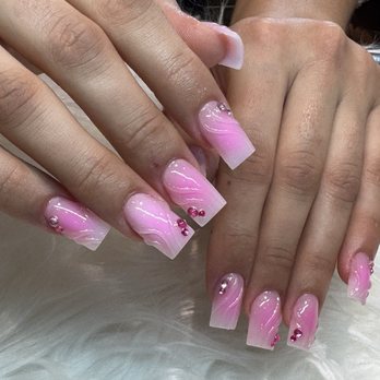 Lalu'a Nails & Spa - Acrylic square nails with airbrush and 3D lines. - Nail Salons Near Me - Silver Spring, Maryland