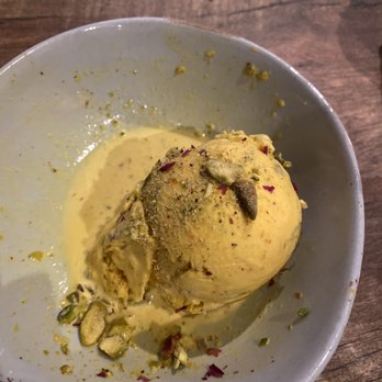 Delbar Middle Eastern - BASTANI IRANI  Vanilla based ice cream infused with saffron, rose water and pistachios - Persian/Iranian Near Me - Atlanta, Georgia