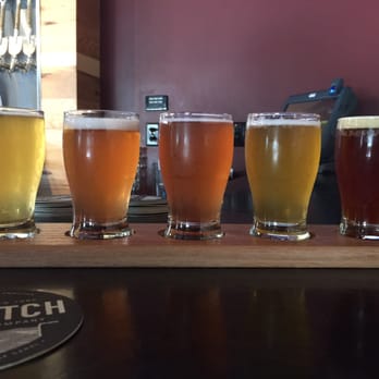 Big Ditch Brewing - From left to right: Berliner Weisse w/ 1) orange syrup 2) raspberry syrup 3) blackberry syrup 4) FC (Fantastically Crushable) 5) Galaxy Red - New American Near Me - Buffalo, New York Big Ditch Brewing - From left to right: Berliner Weisse w/ 1) orange syrup 2) raspberry syrup 3) blackberry syrup 4) FC (Fantastically Crushable) 5) Galaxy Red - New American Near Me - Buffalo, New York