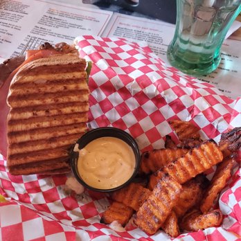 Rockin Relics - Chubby checker panini with sweet potato fries - Coffee & Tea Near Me - Rugby, North Dakota Rockin Relics - Chubby checker panini with sweet potato fries - Coffee & Tea Near Me - Rugby, North Dakota